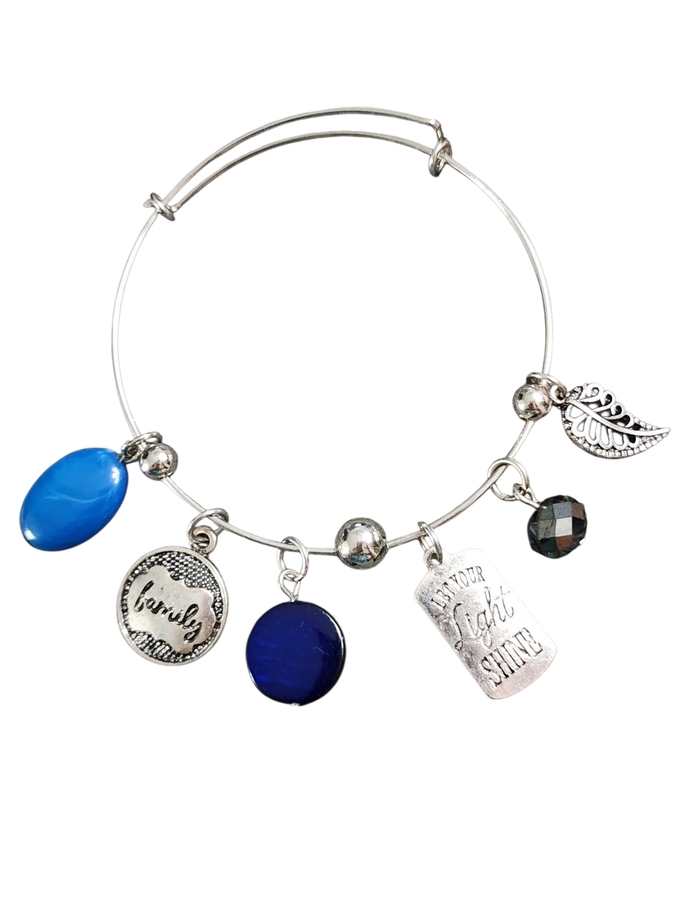 Silver Tone Blue Charm Bangle Bracelet Inspirational